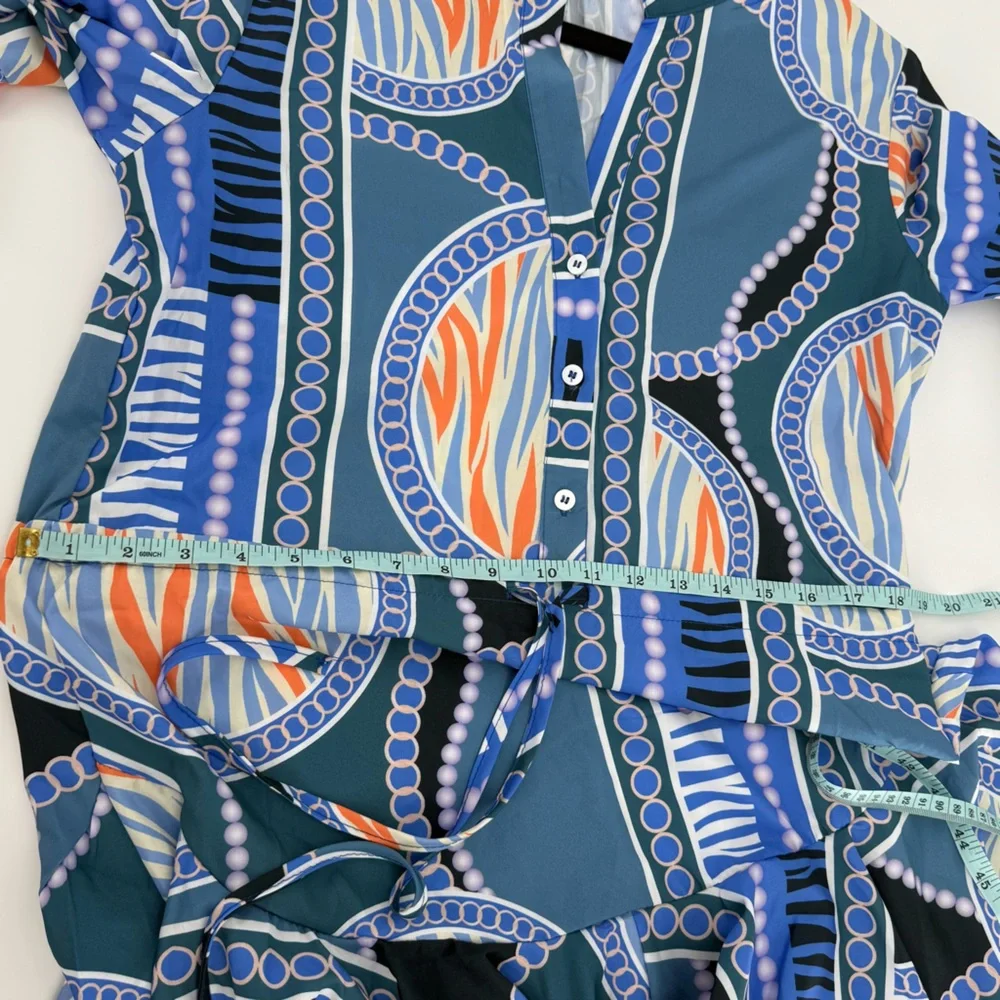 Patterned Blue and Orange Dress - Picture 8 of 11